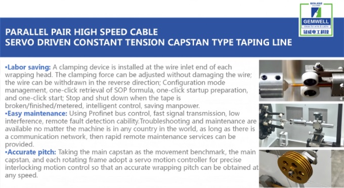 PARALLEL PAIR HIGH SPEED CABLE SERVO DRIVEN CONSTANT TENSION CAPSTAN TYPE TAPING LINE